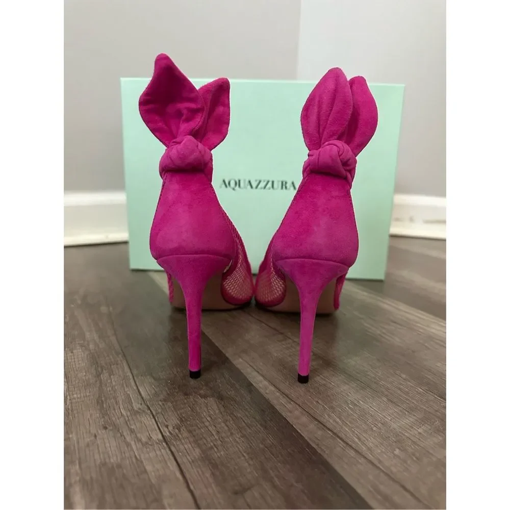 AQUAZZURA Bow Tie mesh and suede 105 pumps - Picture 9 of 12